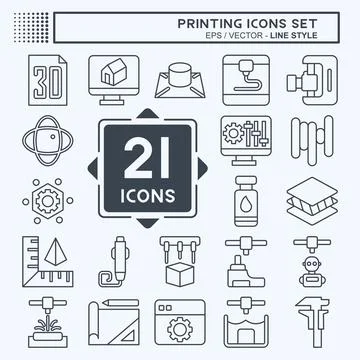 Icon Set Printing. related to Technology symbol. line style. design editable Illustrazione stock