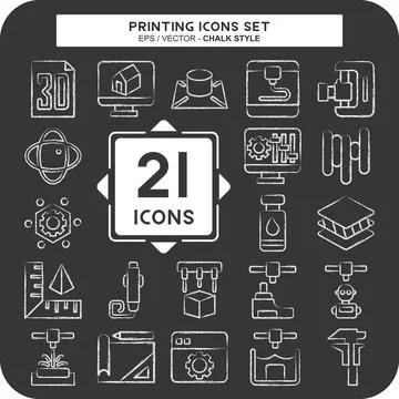 Icon Set Printing. related to Technology symbol. chalk Style. design editable Illustrazione stock