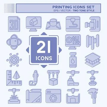 Icon Set Printing. related to Technology symbol. two tone style. design edi.. Illustrazione stock
