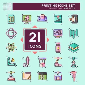 Icon Set Printing. related to Technology symbol. MBE style. design editable Illustrazione stock