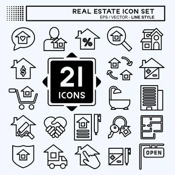 Icon Set Real Estate. suitable for education symbol. line style. simple desig Stock Illustration