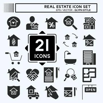 Icon Set Real Estate. suitable for education symbol. glyph style. simple desi Stock Illustration