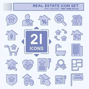 Icon Set Real Estate. suitable for education symbol. two tone style. simple d Stock Illustration