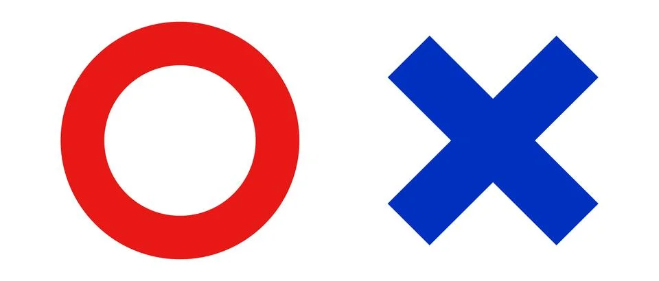 Icon set of red circle and blue cross. Correct and incorrect answers. Vectors Stock Illustration