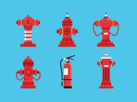 Icon set red fire hydrant pillar. fire extinguisher equipment Stock Illustration