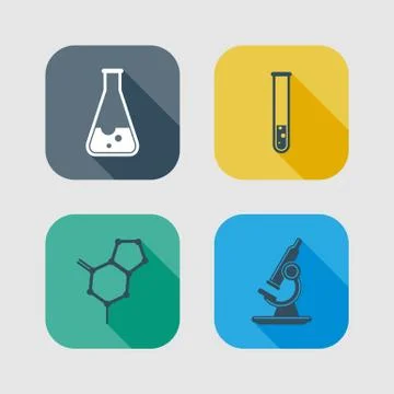Icon set of science signs. flat design with long shadows Stock Illustration