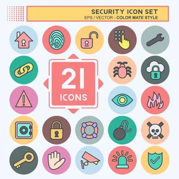 Icon Set Security. suitable for education symbol. color mate style. simple de Stock Illustration