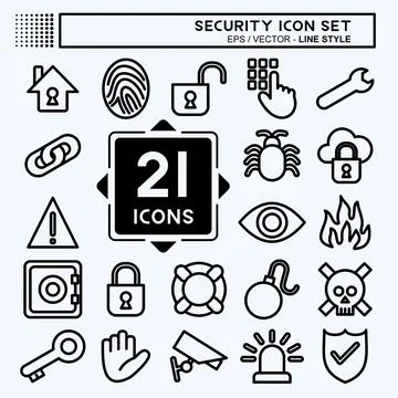 Icon Set Security. suitable for education symbol. line style. simple design e Stock Illustration