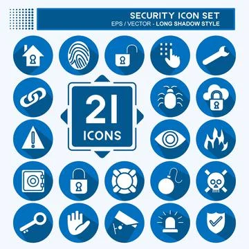 Icon Set Security. suitable for education symbol. long shadow style. simple d Stock Illustration