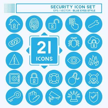 Icon Set Security. suitable for education symbol. blue eyes style. simple des Stock Illustration