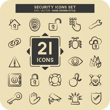 Icon Set Security. suitable for education symbol. hand drawn style. simple .. 库存插图