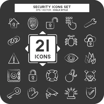 Icon Set Security. suitable for education symbol. chalk Style. simple desig.. 库存插图