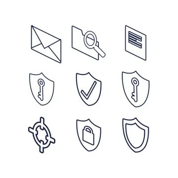 Icon set of security system vector design Illustrazione stock
