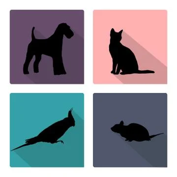 Icon set with silhouettes of pets. Stock Illustration