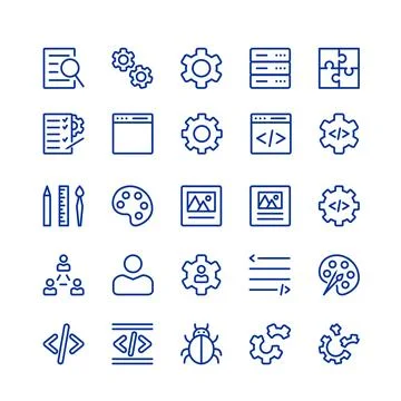 Icon set for software development. Outline icons for web and app developer 스톡 일러스트