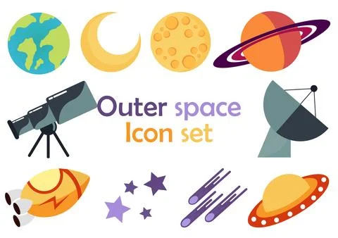 Icon set with space theme Stock Illustration