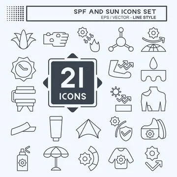 Icon Set Spf and Sun. related to Holiday symbol. line style. design editable Stock Illustration