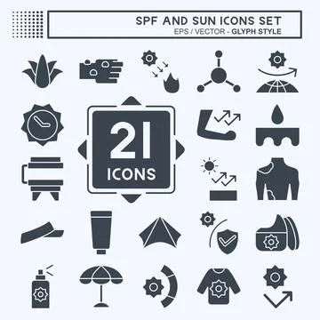 Icon Set Spf and Sun. related to Holiday symbol. glyph style. design editable Stock Illustration