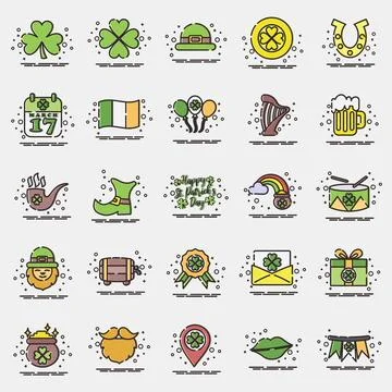 Icon set of st patricks day. St. Patrick's Day celebration elements. Icons .. Illustrazione stock