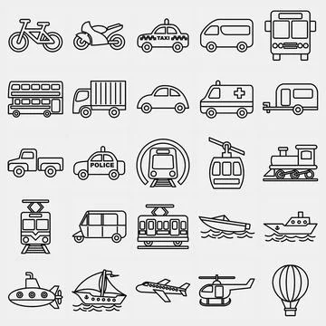 Icon set of transportations. Transportation elements. Icons in line style. .. イラスト素材