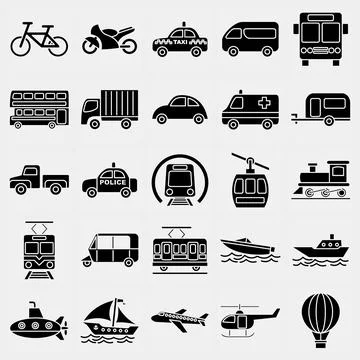 Icon set of transportations. Transportation elements. Icons in glyph style... イラスト素材