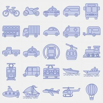 Icon set of transportations. Transportation elements. Icons in two tone sty.. Stockillustratie