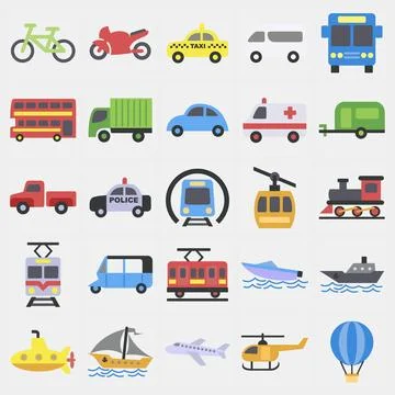 Icon set of transportations. Transportation elements. Icons in flat style. .. イラスト素材
