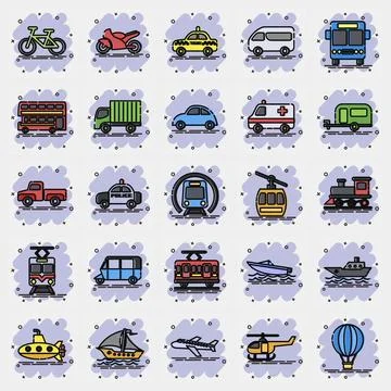 Icon set of transportations. Transportation elements. Icons in comic style... イラスト素材