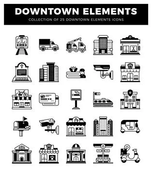 Icon set of urban elements for city development and transport Stockillustratie