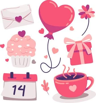 Icon set of Valentine's Day elements and objects design vector. Illustrazione stock