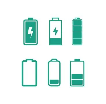 Icon set of various battery models and charging levels designed for energy,.. Stock Illustration