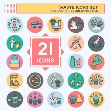 Icon Set Waste. related to Environment symbol. color mate style. design edi.. イラスト素材