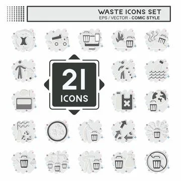 Icon Set Waste. related to Environment symbol. comic style. design editable Stock Illustration
