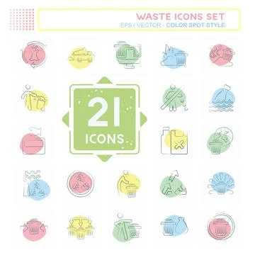 Icon Set Waste. related to Environment symbol. Color Spot Style. design edi.. イラスト素材