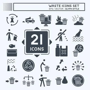 Icon Set Waste. related to Environment symbol. glyph style. design editable Stock Illustration