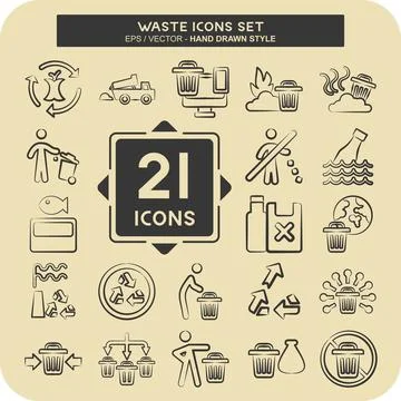 Icon Set Waste. related to Environment symbol. hand drawn style. design edi.. Stock Illustration