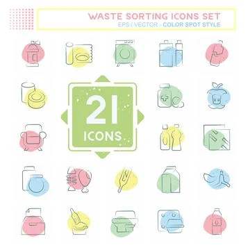 Icon Set Waste Sorting. related to Education symbol. Color Spot Style. desi.. 스톡 일러스트