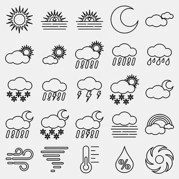 Icon set of weather. Weather elements symbol. Icons in line style. Good for.. Stockillustratie