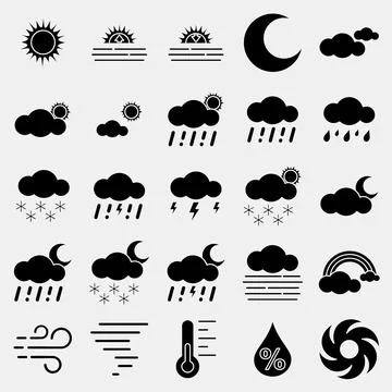 Icon set of weather. Weather elements symbol. Icons in glyph style. Good fo.. Stockillustratie
