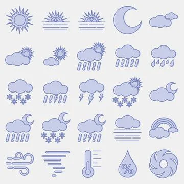 Icon set of weather. Weather elements symbol. Icons in two tone style. Good.. Stock Illustration