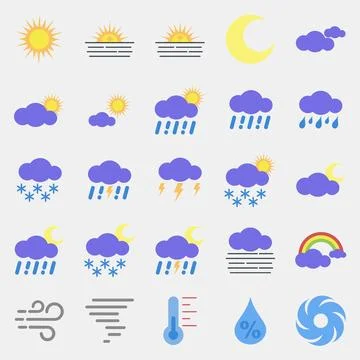 Icon set of weather. Weather elements symbol. Icons in flat style. Good for.. Illustrazione stock