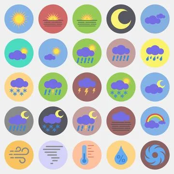Icon set of weather. Weather elements symbol. Icons in color mate style. Go.. イラスト素材
