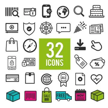 Icon Set for web and mobile apps - communication - travel - shopping - busine Stock Illustration