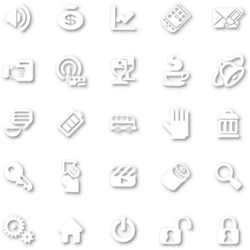 Icon set white minimalist Stock Illustration