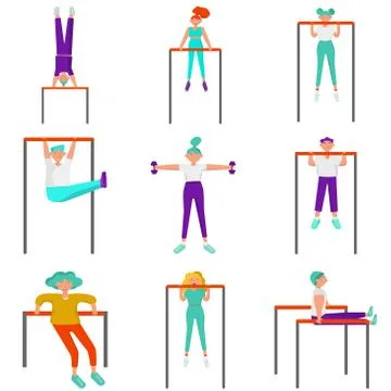 Icon set of young people do sports outdoors Ilustración de archivo