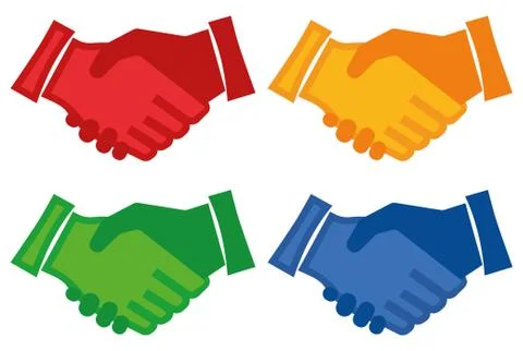 Icon Shape flat design Handshake colorful set Stock Illustration