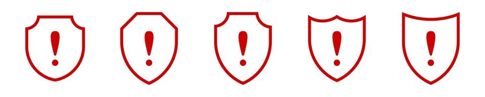 Icon shield alert exclamation mark vector. Stock Illustration