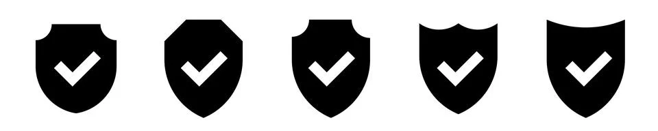 Icon shield check mark solid black Stock Illustration
