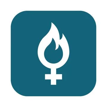 Icon showing fire flame inside female gender sign symbol representing hot f.. Stock Illustration
