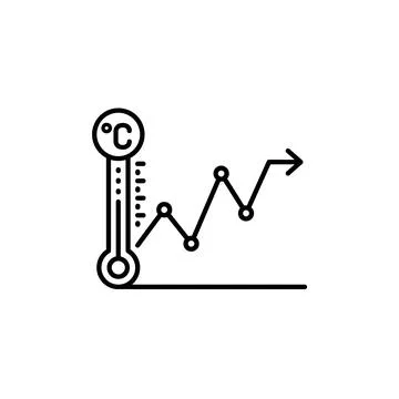 Icon showing thermometer with trend chart line indicating rising temperatur.. Stock Illustration